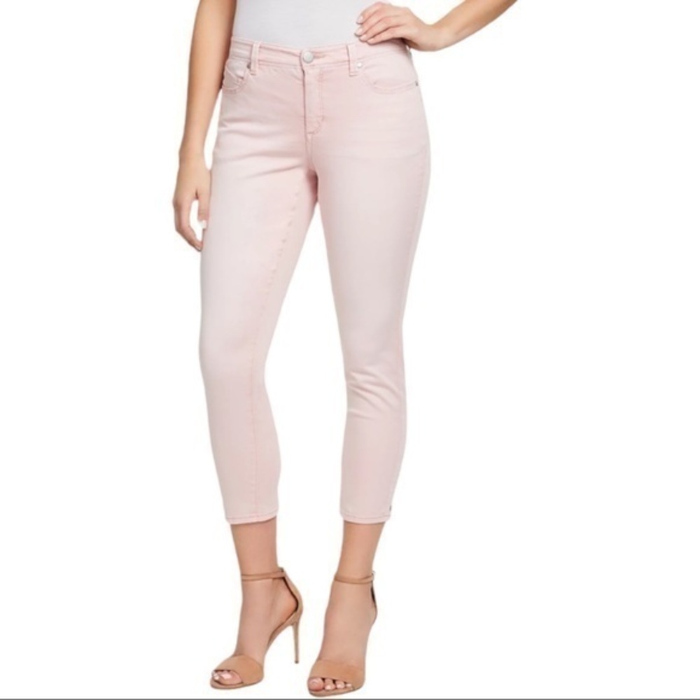 Lisbeth by Bandolino Blush Pink Ankle Skinny Jeans Cropped Snap Detail Size 6